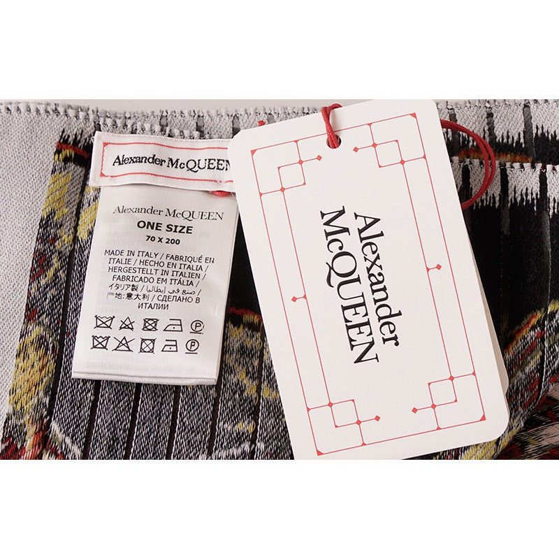 NEW $1450 ALEXANDER MCQUEEN Red, Orange Yellow SLICED SKELETON Wool Stole SCARF