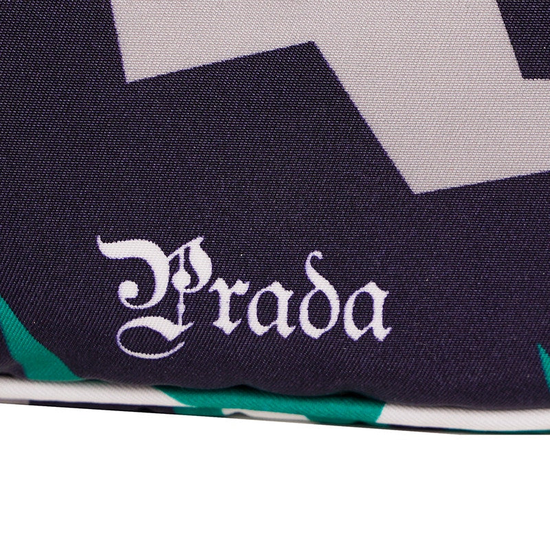 NEW $950 PRADA MEN Blue Frankenstein Thunderbolt Print PADDED NYLON Clutch BAG