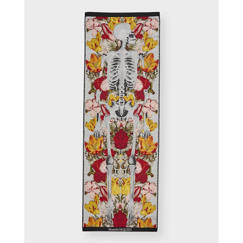 NEW $1450 ALEXANDER MCQUEEN Red, Orange Yellow SLICED SKELETON Wool Stole SCARF