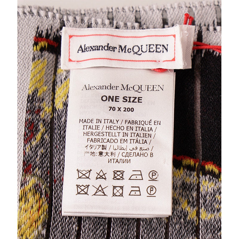 NEW $1450 ALEXANDER MCQUEEN Red, Orange Yellow SLICED SKELETON Wool Stole SCARF