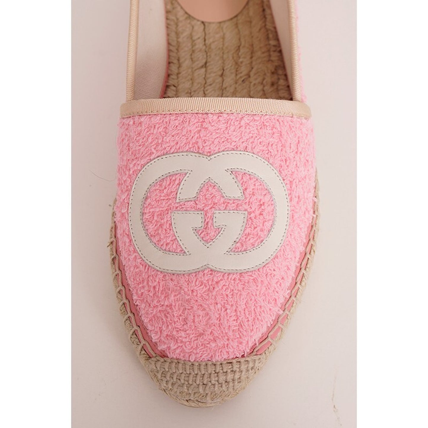 37.5 NEW $620 GUCCI Pink TERRY CLOTH Large GG LOGO Espadrille SUMMER FLATS NIB