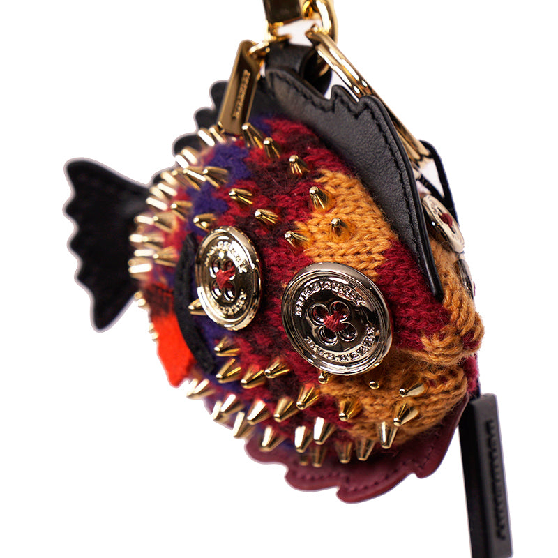 NEW $395 BURBERRY Nigel The Sole Fish SPIKE STUDDED Bag Charm CASHMERE KEY RING