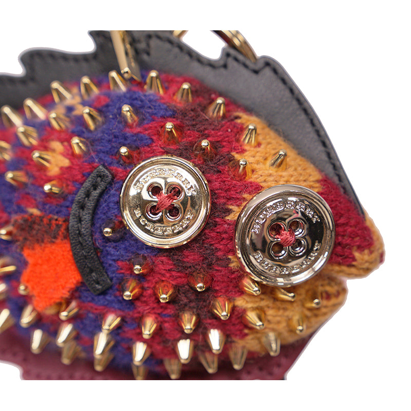 NEW $395 BURBERRY Nigel The Sole Fish SPIKE STUDDED Bag Charm CASHMERE KEY RING