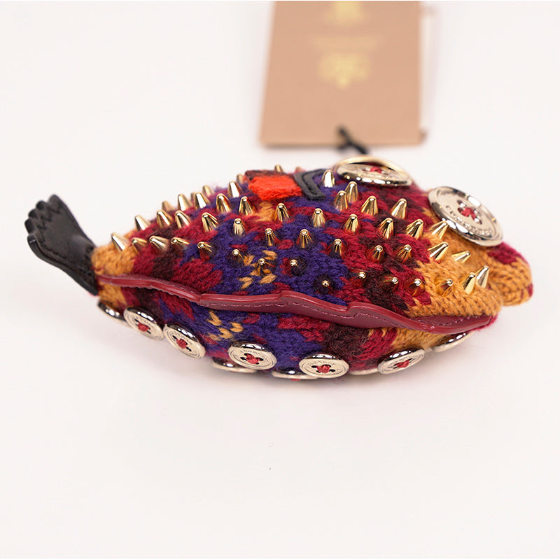 NEW $395 BURBERRY Nigel The Sole Fish SPIKE STUDDED Bag Charm CASHMERE KEY RING