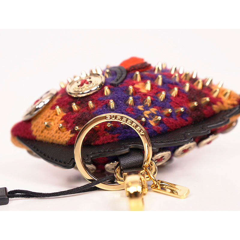 NEW $395 BURBERRY Nigel The Sole Fish SPIKE STUDDED Bag Charm CASHMERE KEY RING