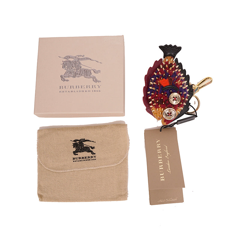 NEW $395 BURBERRY Nigel The Sole Fish SPIKE STUDDED Bag Charm CASHMERE KEY RING