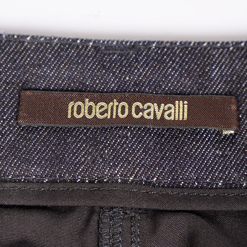 sz 40 NEW $1,970 ROBERTO CAVALLI Black SEQUIN Leather Trim DENIM MINI SKIRT XS