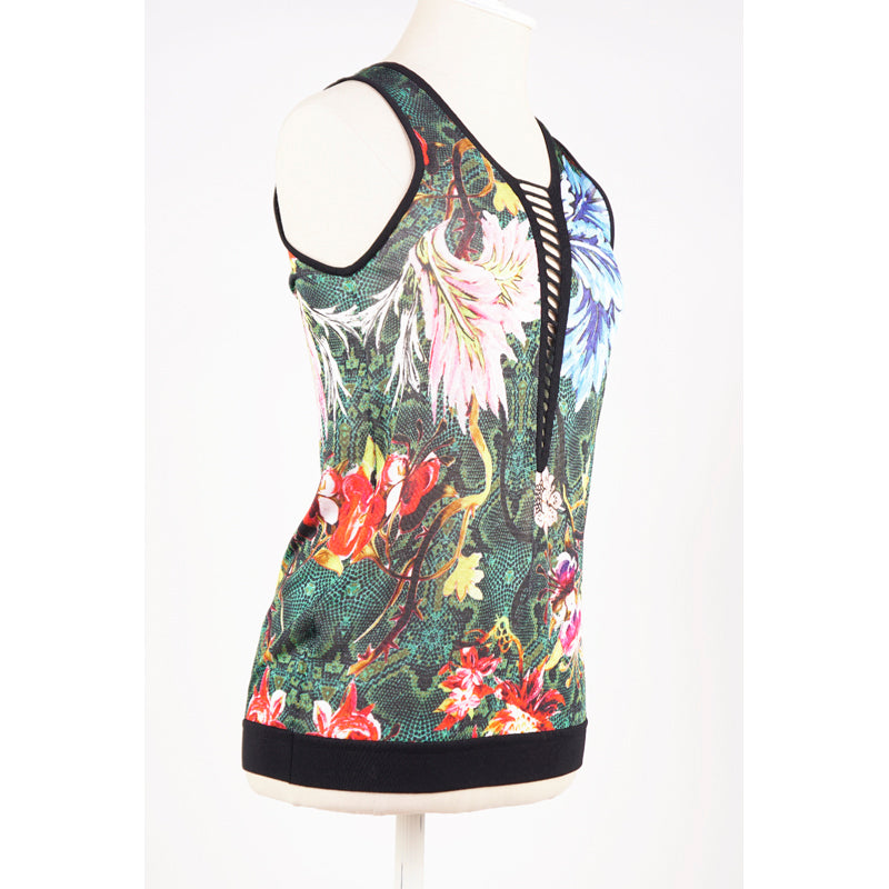 44/38 NEW $1,095 ROBERTO CAVALLI Tropical Snakeskin Print Viscose KNIT TANK TOP XS