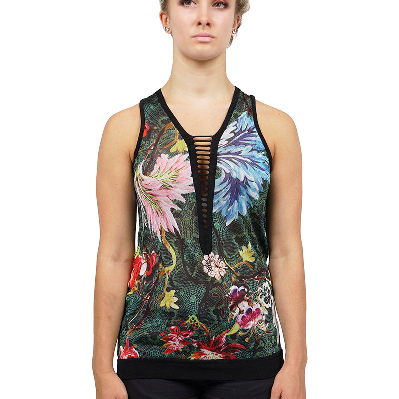 44/38 NEW $1,095 ROBERTO CAVALLI Tropical Snakeskin Print Viscose KNIT TANK TOP XS