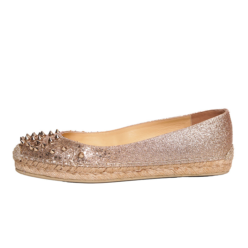 37 NEW $695 CHRISTIAN LOUBOUTIN ALIOCHETTE Gold GLITTER SPIKE ESPADRILLES FLATS
