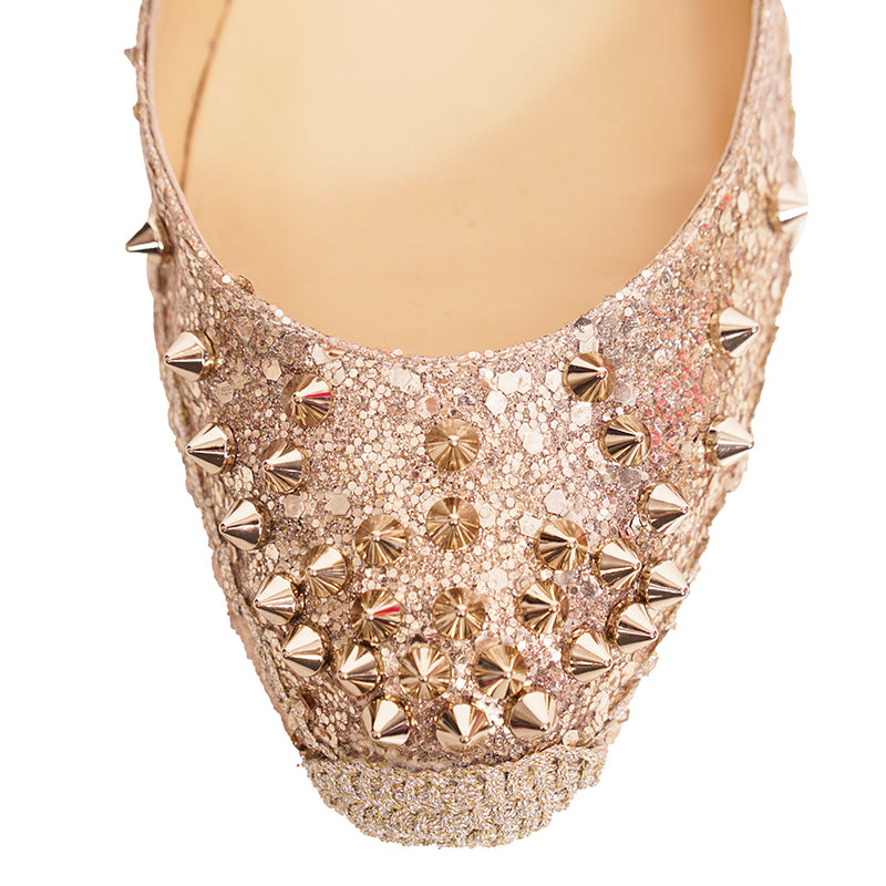 37 NEW $695 CHRISTIAN LOUBOUTIN ALIOCHETTE Gold GLITTER SPIKE ESPADRILLES FLATS