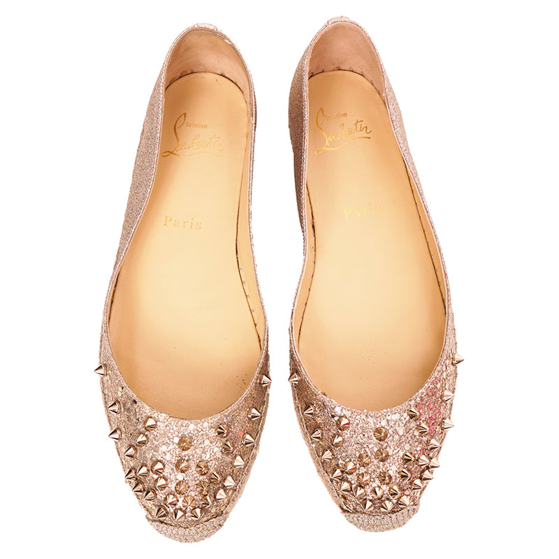37 NEW $695 CHRISTIAN LOUBOUTIN ALIOCHETTE Gold GLITTER SPIKE ESPADRILLES FLATS