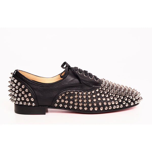 37 NEW $995 CHRISTIAN LOUBOUTIN Black Leather FREDDY STUDDED SPIKE Oxford Shoes