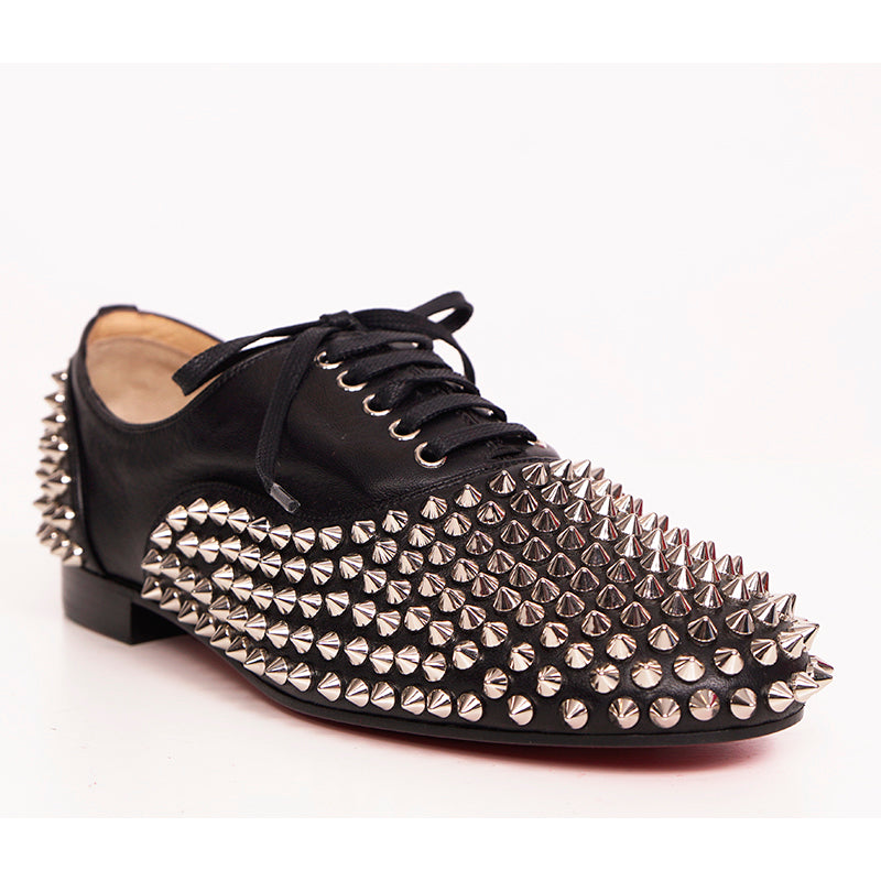 37 NEW $995 CHRISTIAN LOUBOUTIN Black Leather FREDDY STUDDED SPIKE Oxford Shoes