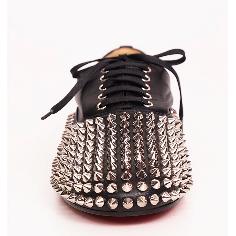 37 NEW $995 CHRISTIAN LOUBOUTIN Black Leather FREDDY STUDDED SPIKE Oxford Shoes