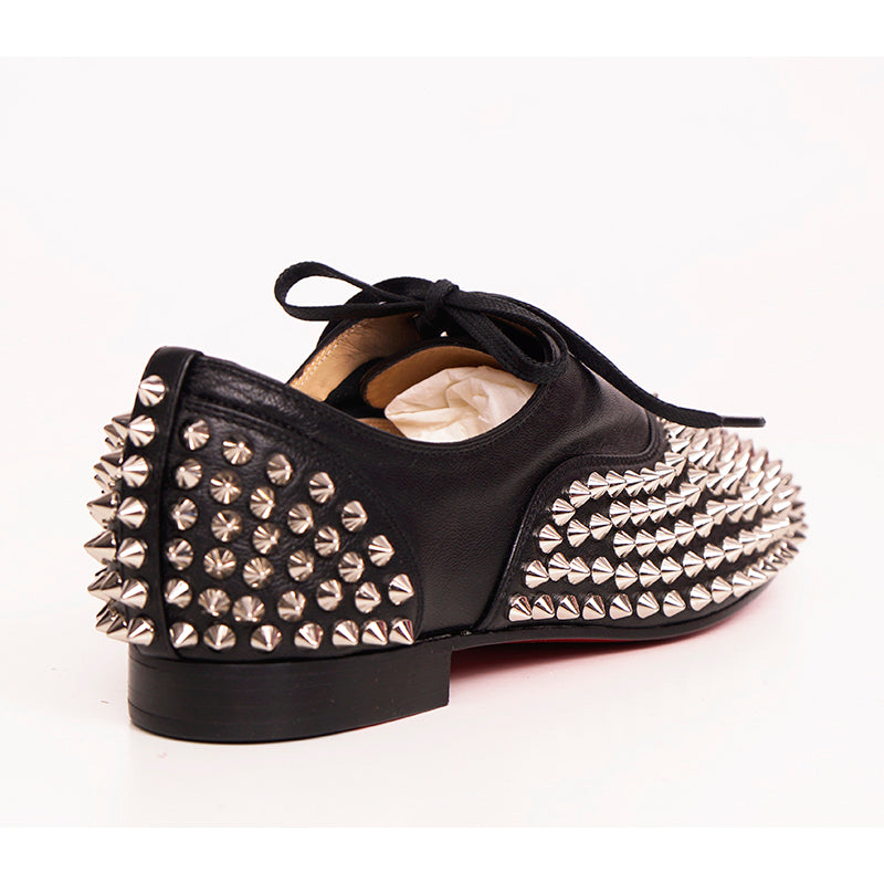 37 NEW $995 CHRISTIAN LOUBOUTIN Black Leather FREDDY STUDDED SPIKE Oxford Shoes