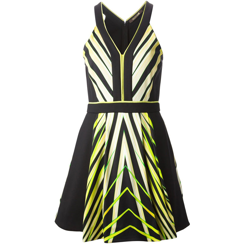 42 & 46 NEW $2560 ROBERTO CAVALLI Black Yellow-Green TROPICAL PALM PRINT Summer DRESS