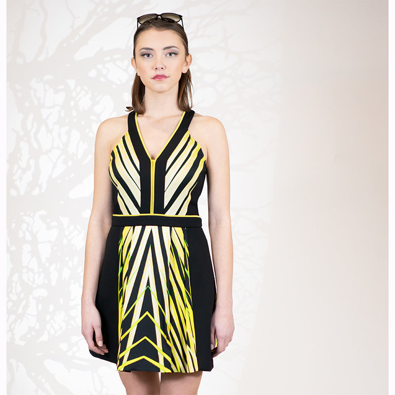 42 & 46 NEW $2560 ROBERTO CAVALLI Black Yellow-Green TROPICAL PALM PRINT Summer DRESS