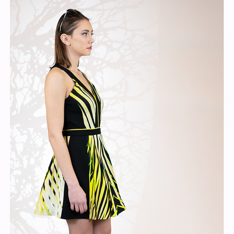 42 & 46 NEW $2560 ROBERTO CAVALLI Black Yellow-Green TROPICAL PALM PRINT Summer DRESS