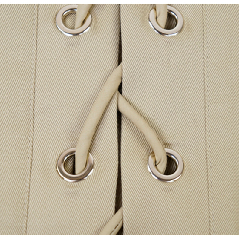 38 NEW $1,335 ROBERTO CAVALLI Runway Khaki Tan Cotton CORSET LACE UP MINI SKIRT