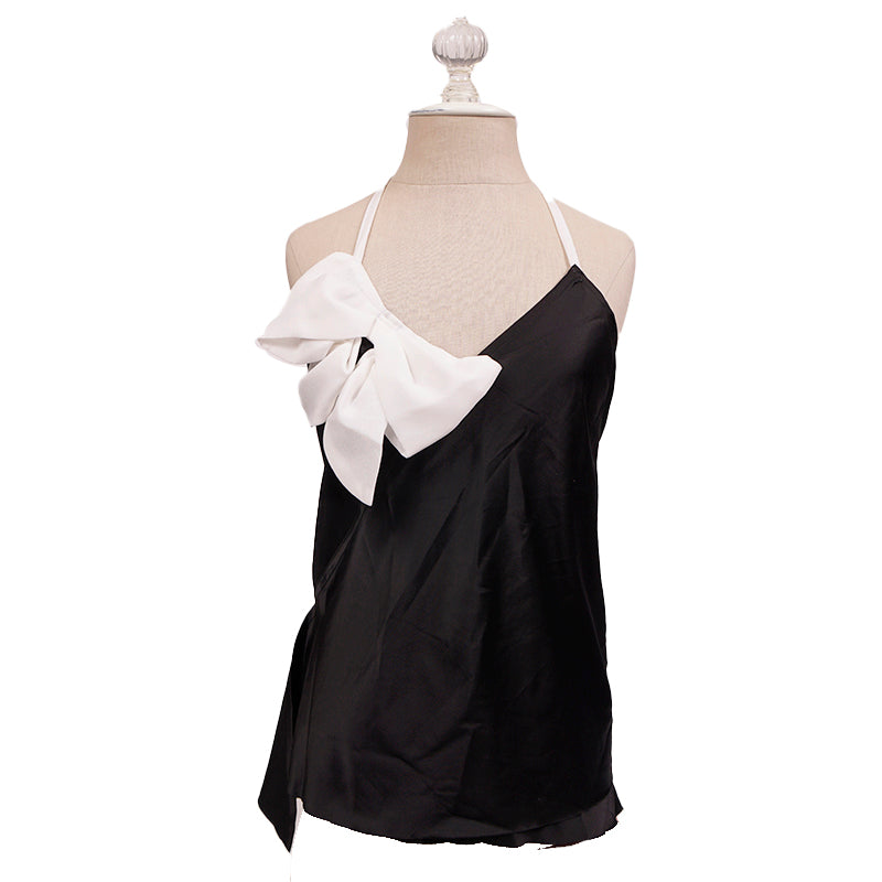 4/6 NEW VINTAGE 1990's DOLCE & GABBANA D&G Black Satin OVERSIZE BOW Halter TOP
