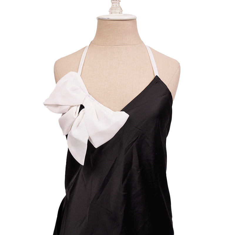 4/6 NEW VINTAGE 1990's DOLCE & GABBANA D&G Black Satin OVERSIZE BOW Halter TOP