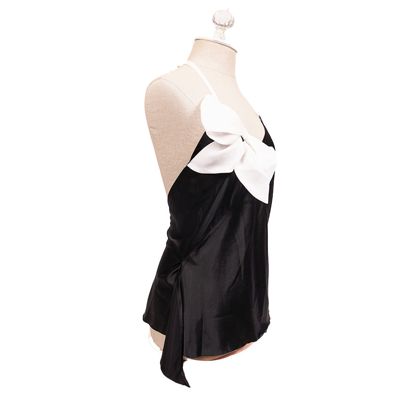 4/6 NEW VINTAGE 1990's DOLCE & GABBANA D&G Black Satin OVERSIZE BOW Halter TOP