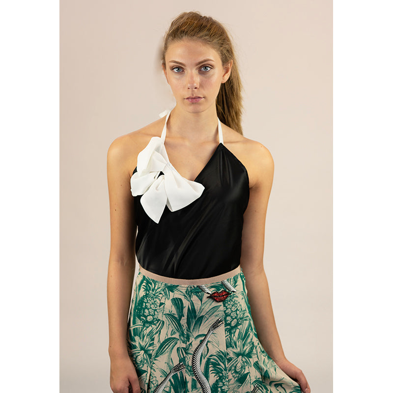 4/6 NEW VINTAGE 1990's DOLCE & GABBANA D&G Black Satin OVERSIZE BOW Halter TOP