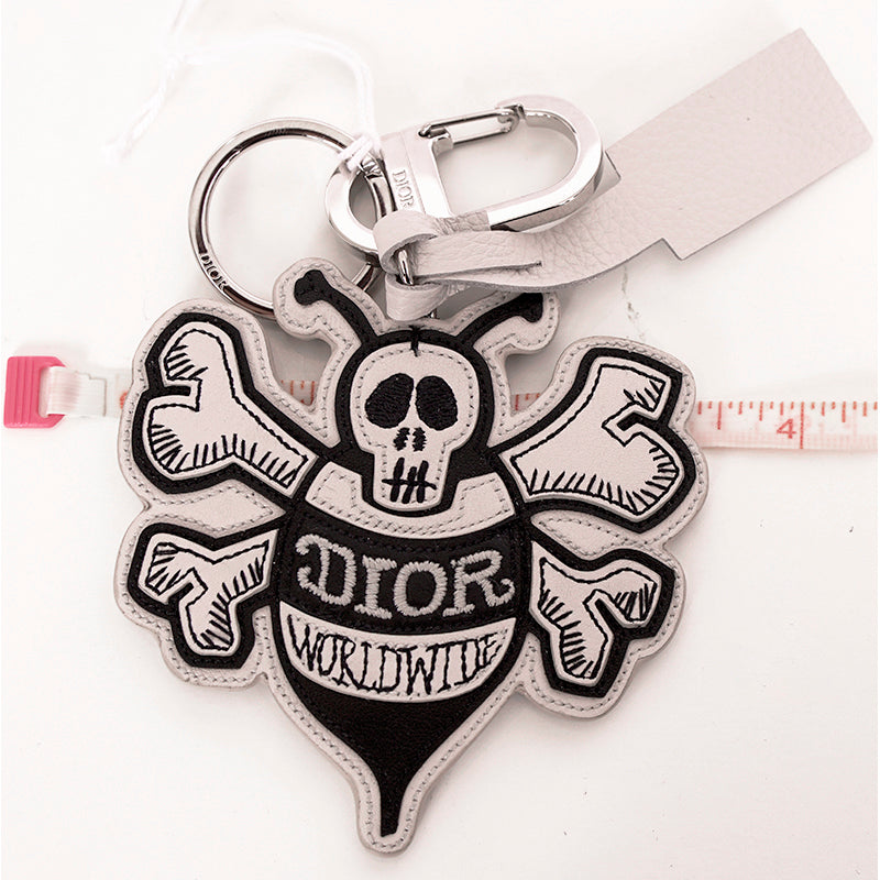 NEW $470 CHRISTIAN DIOR Shawn Stüssy Collab White/Black BEE Stussy KEY RING NWT