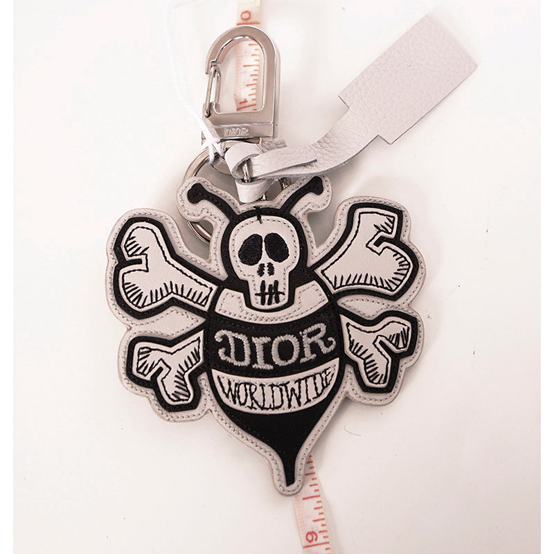 NEW $470 CHRISTIAN DIOR Shawn Stüssy Collab White/Black BEE Stussy KEY RING NWT