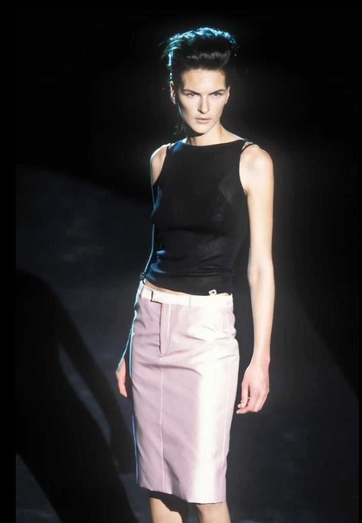 40 VINTAGE GUCCI by TOM FORD RUNWAY Spring 1998 G-Leather Embellished Pink SKIRT