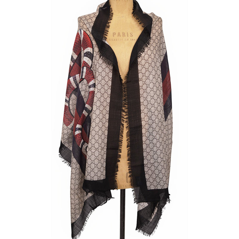 NEW $895 GUCCI GG Logo Web & Kingsnake SNAKE Wispy Woven WOOL SCARF 70 x 200