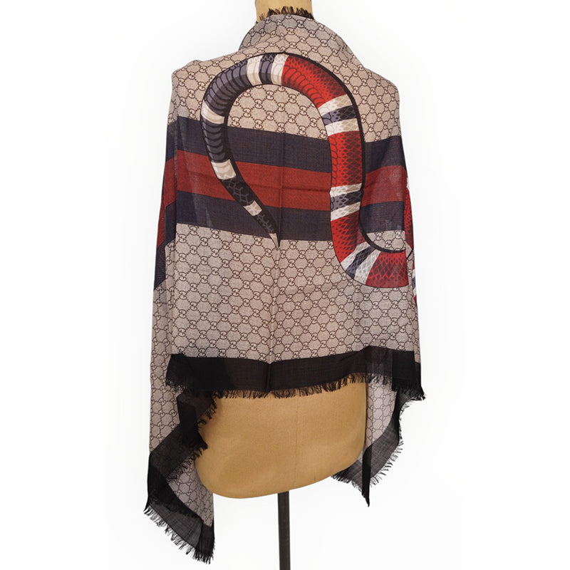 NEW $895 GUCCI GG Logo Web & Kingsnake SNAKE Wispy Woven WOOL SCARF 70 x 200