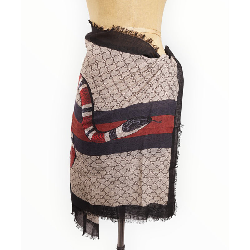 NEW $895 GUCCI GG Logo Web & Kingsnake SNAKE Wispy Woven WOOL SCARF 70 x 200