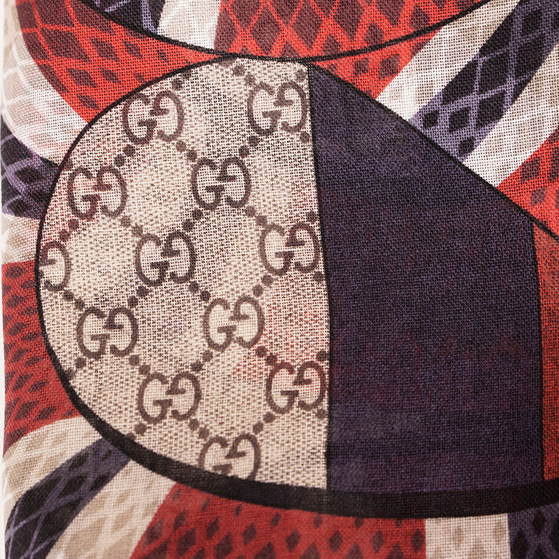 NEW $895 GUCCI GG Logo Web & Kingsnake SNAKE Wispy Woven WOOL SCARF 70 x 200