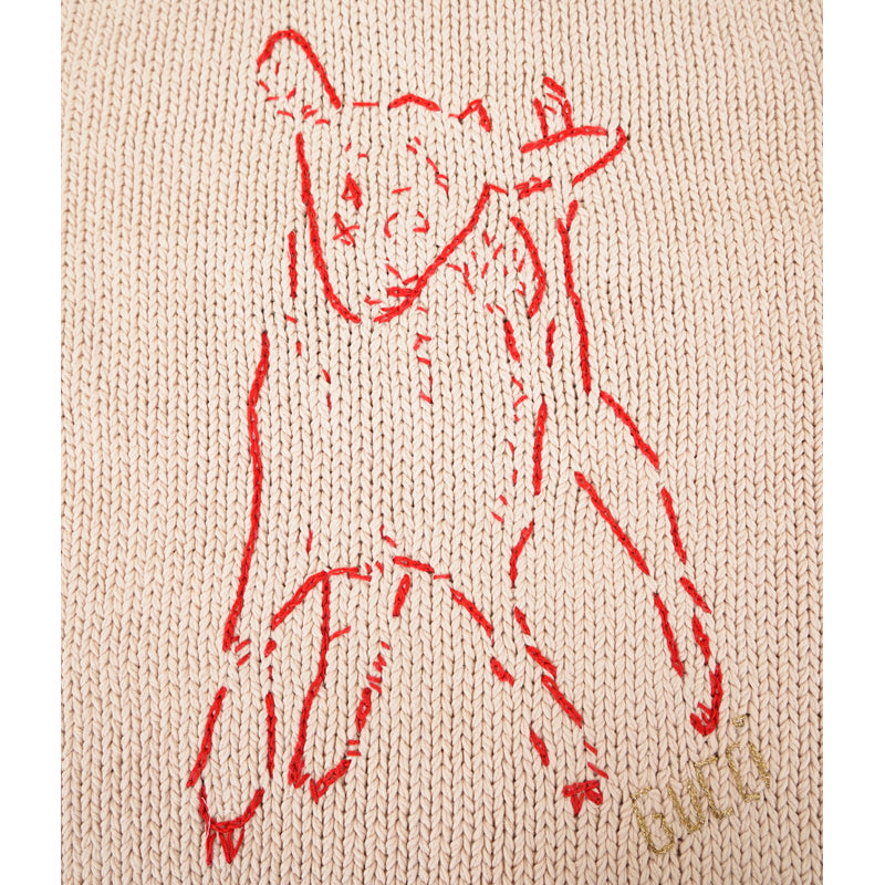 sz L NEW $1800 GUCCI Men's Tan RED STICHED LAMB Knit ANIMAL MAGNETISM SWEATER