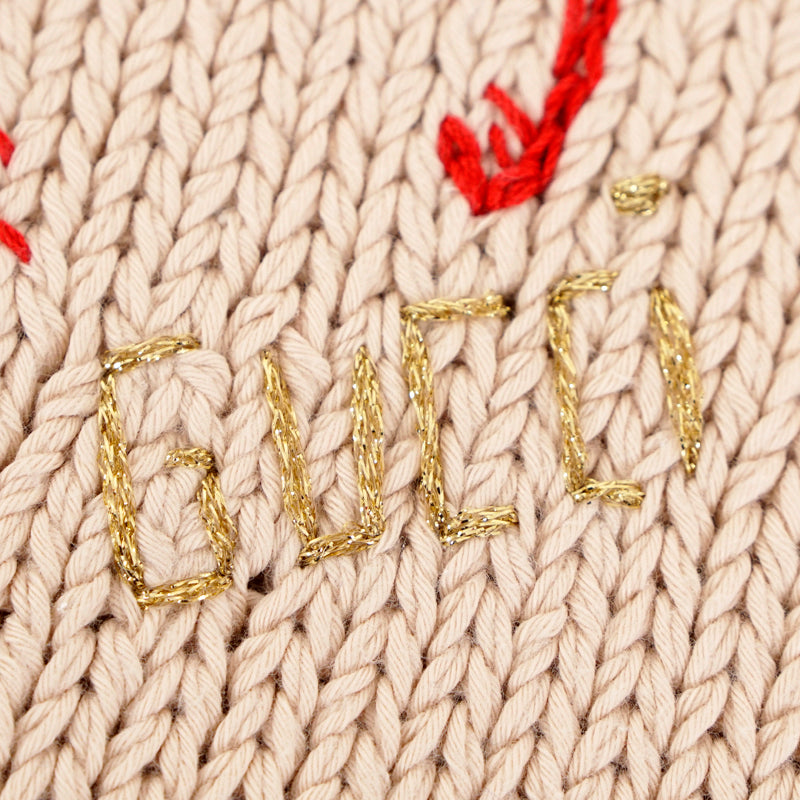 sz L NEW $1800 GUCCI Men's Tan RED STICHED LAMB Knit ANIMAL MAGNETISM SWEATER