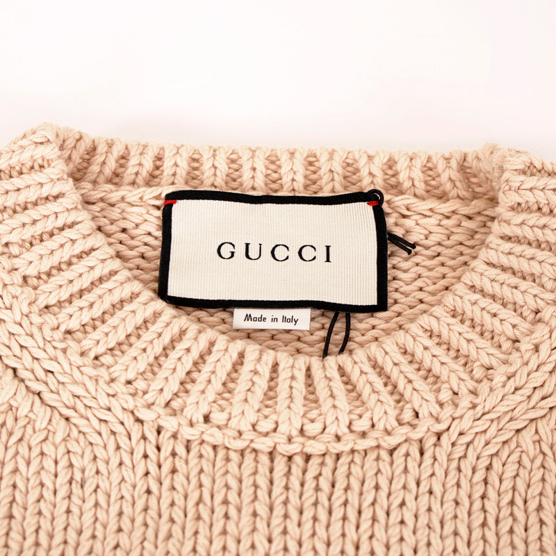 sz L NEW $1800 GUCCI Men's Tan RED STICHED LAMB Knit ANIMAL MAGNETISM SWEATER