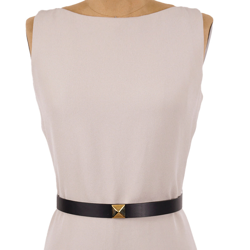 sz 44 NEW $1,750 GUCCI Gray Silk Crepe SHEATH DRESS w/ Gold STUD LEATHER BELT 8