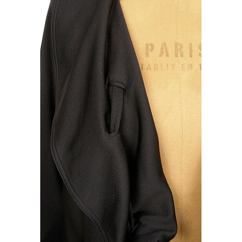 sz M VINTAGE GUCCI TOM FORD Black Cotton Jersey Ruffle Front SPORTY JACKET Y2K