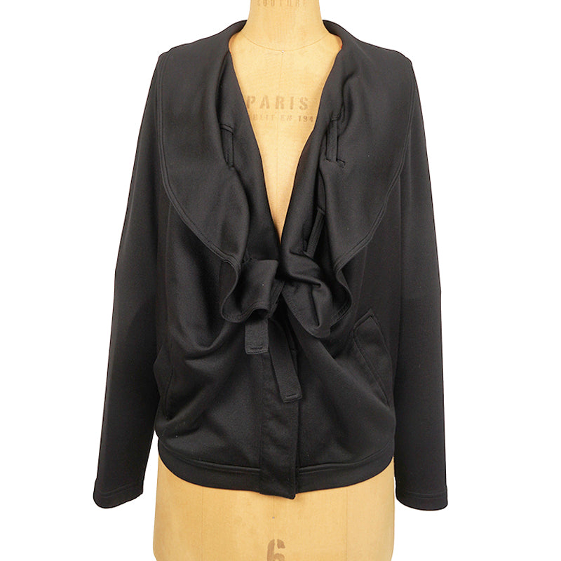 sz M VINTAGE GUCCI TOM FORD Black Cotton Jersey Ruffle Front SPORTY JACKET Y2K