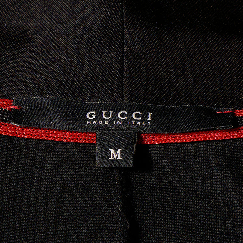 sz M VINTAGE GUCCI TOM FORD Black Cotton Jersey Ruffle Front SPORTY JACKET Y2K