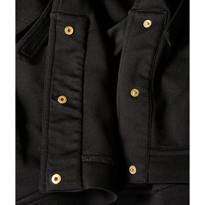 sz M VINTAGE GUCCI TOM FORD Black Cotton Jersey Ruffle Front SPORTY JACKET Y2K