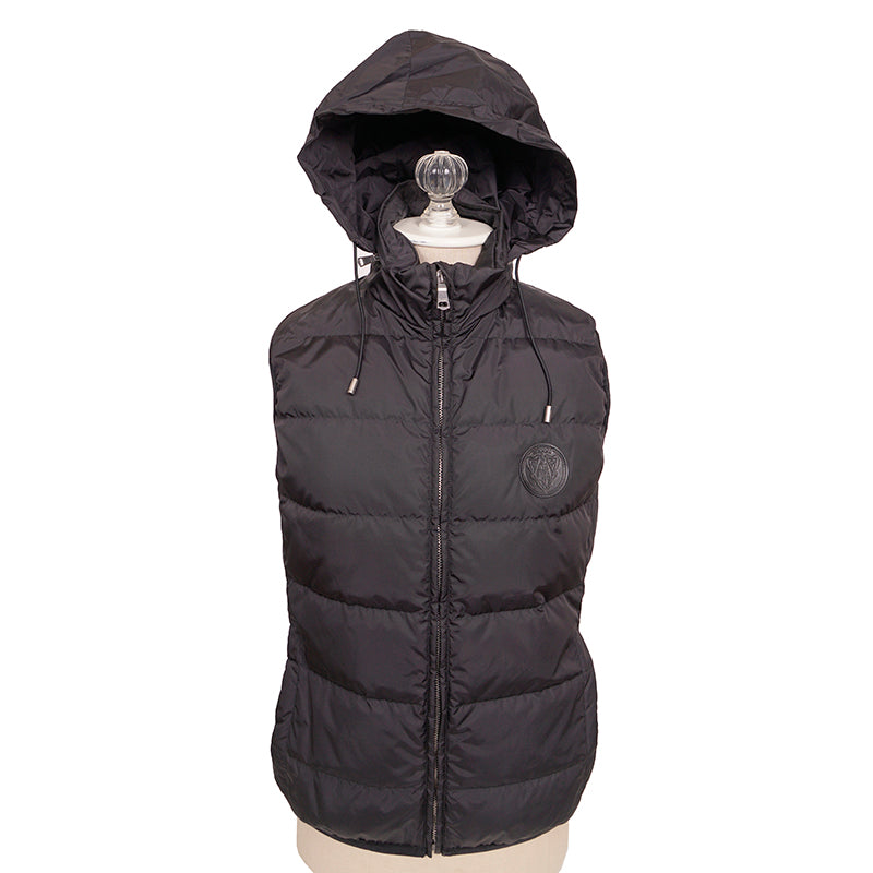 NEW $2,200 GUCCI Woman's Black Nylon Quilted DOWN FILLED Knight LOGO PUFFER VEST