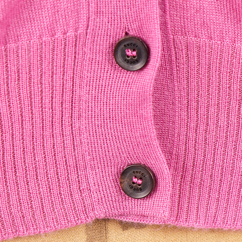 sz L NEW $895 GUCCI Pink 100% CASHMERE Wispy Spring CARDIGAN Sweater Knit Top