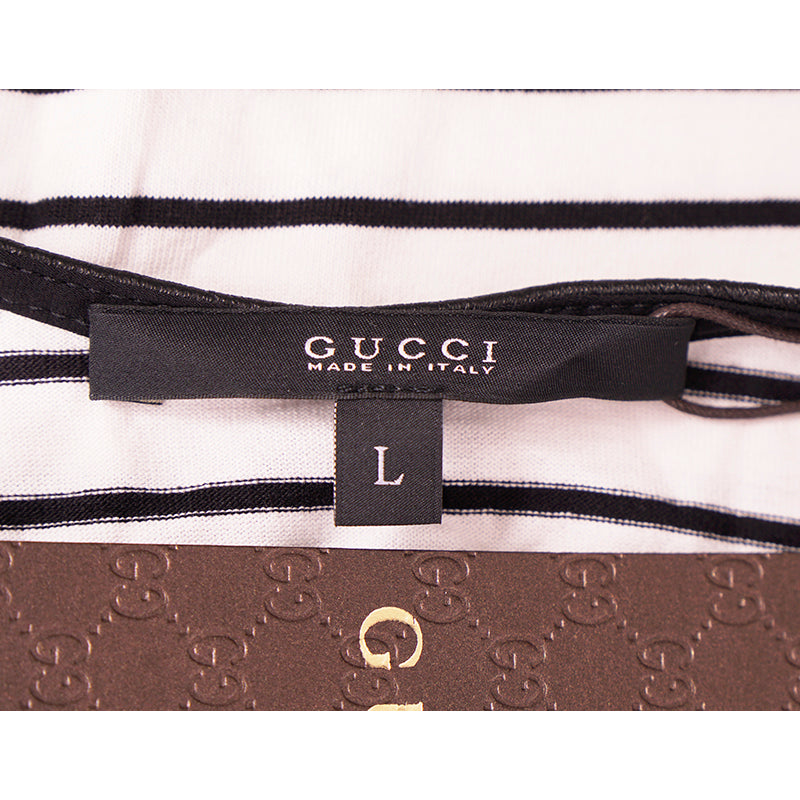 sz L NEW $795 GUCCI White Black Stripe LEATHER TRIM Summer Sleeveless Tank TOP