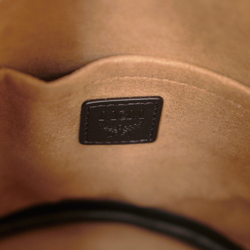NEW $950 MCM Black Logo Monogram Visetos AREN VI Mini 2Way DRAWSTRING BUCKET BAG