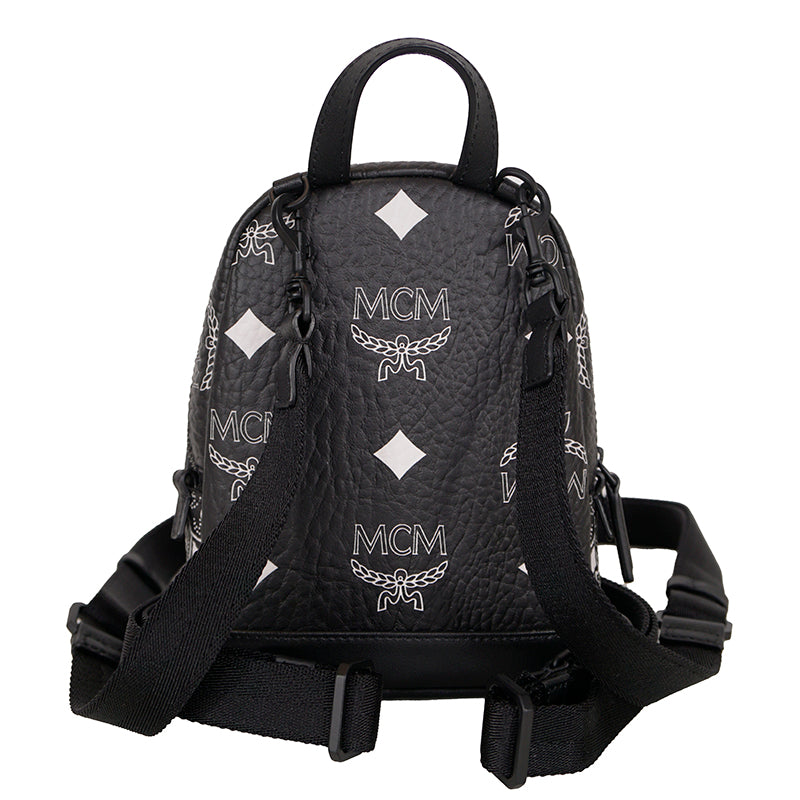 NEW $990 MCM Black Visetos White Logo Stark WESTERN BANDANA VI MINI BACKPACK BAG