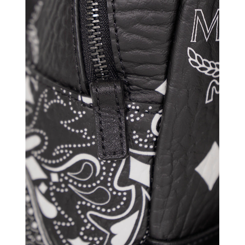 NEW $990 MCM Black Visetos White Logo Stark WESTERN BANDANA VI MINI BACKPACK BAG