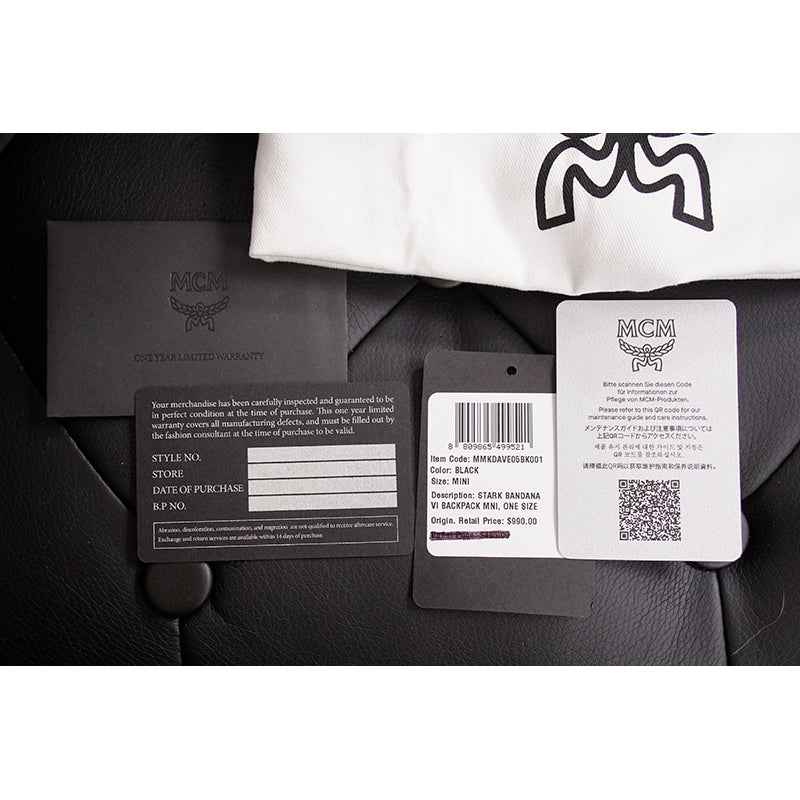 NEW $990 MCM Black Visetos White Logo Stark WESTERN BANDANA VI MINI BACKPACK BAG